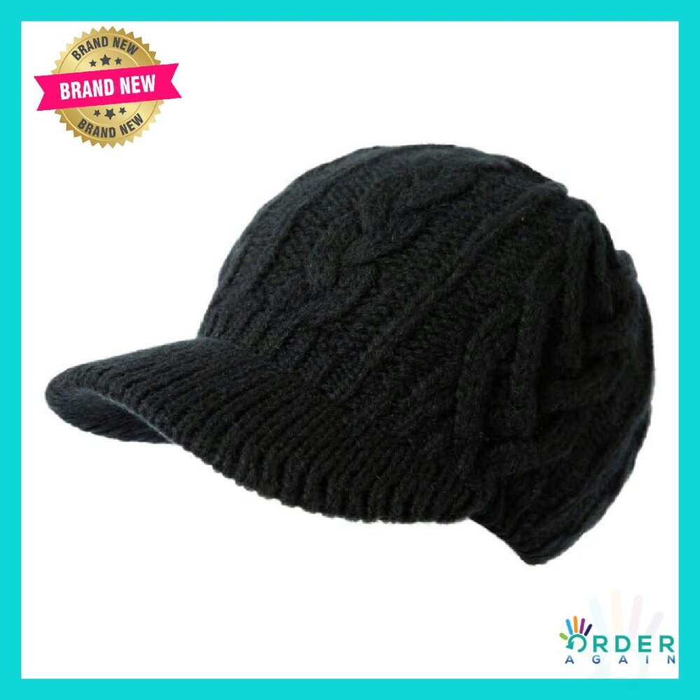 Oversized Wool Blend Cable Knit Visor Beanie Clas… - image 1